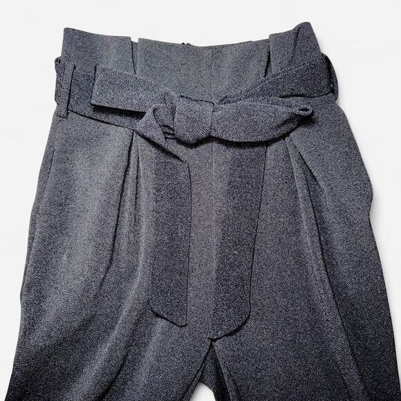 Black Paper Bag High-Waisted Ankle Trouser Dress Pants - Picture 7 of 8